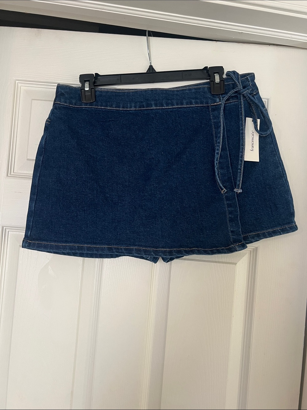 Francesca's Dark Blue Denim Wrap Skort with Tie Waist